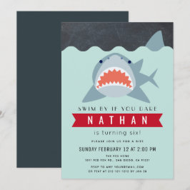 Shark Boy Navy Blue Bassäng Birthday Inbjudningar
