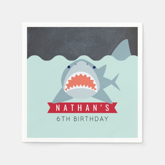 Shark Boy Navy Blue Bassäng Birthday Papper Pappersservett (Framsidan)
