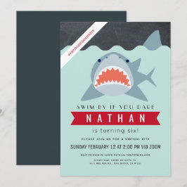 Shark Boy Navy Blue Virtuella Bassäng Birthday Inbjudningar