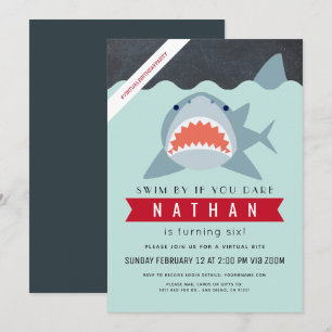 Shark Boy Navy Blue Virtuella Bassäng Birthday Inbjudningar
