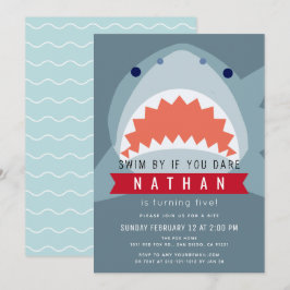Shark Boy Slate Blue Bassäng Birthday Inbjudningar