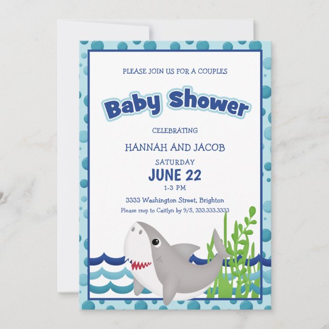 Shark Boy's Blue Couple's Baby Shower Inbjudningar (Framsida)