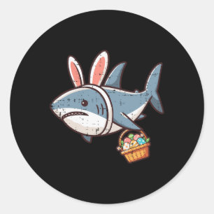 Shark Bunny Påskägg Funny Hunt Girls Boys Kids Runt Klistermärke