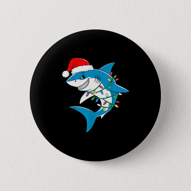 Shark Christmas Lights Santa Hat Xmas Pajama Boys  Knapp (Framsida)
