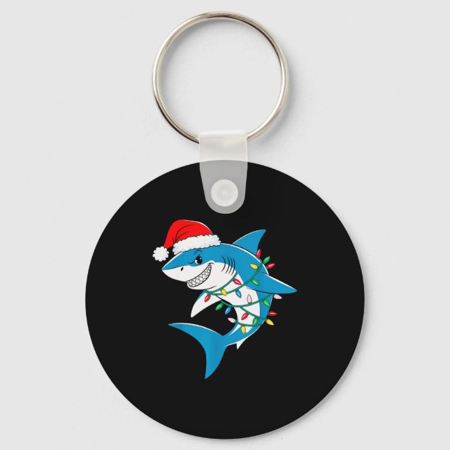 Shark Christmas Lights Santa Hat Xmas Pajama Boys  Nyckelring (Framsida)