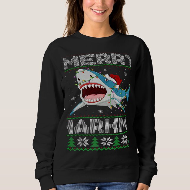 Shark Christmas Lights Shark Ugly Merry Sharkmas T Shirt (Framsida)