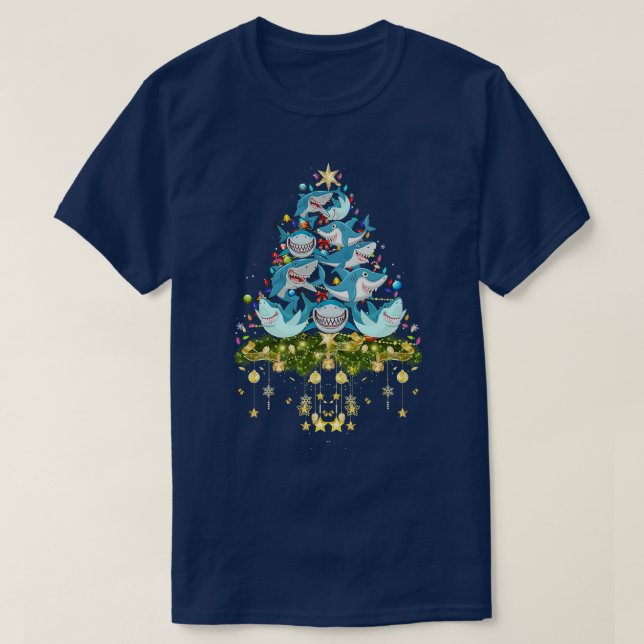 Shark Christmas Tree Lights Holiday Shark Xmas T Shirt (Design framsida)