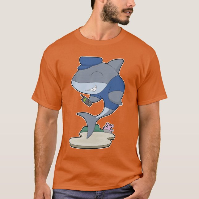 Shark Cop Microphone Police T Shirt (Framsida)