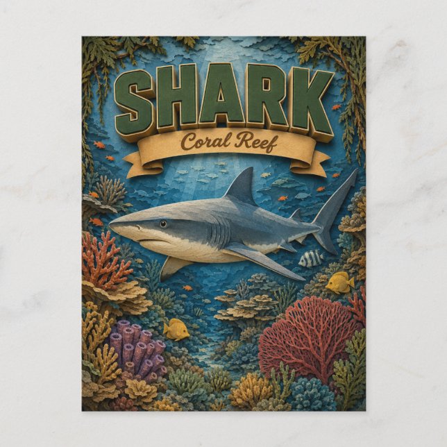 Shark Coral Reef POPCUT Vykort (Framsida)