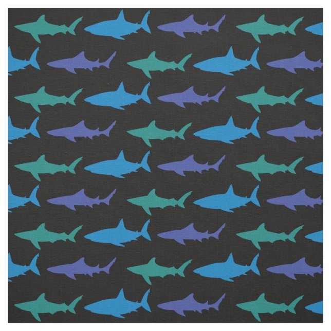 Shark Cute Silhouette Blue Black Tyg (Provkarta)