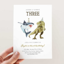 Shark & Dino 3rd B'day Inbjudan, T-rex Shark Party