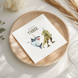 Shark & Dino 3rd Birthday, T-rex Shark Party  Pappersservett