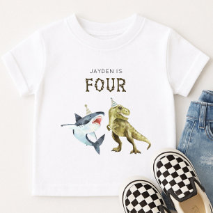Shark & Dino 4e födelsedagen T-Shirt, T-rex & Shar T Shirt