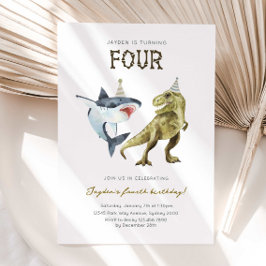 Shark & Dino 4th B'day Invite, T-rex Shark Party Inbjudningar