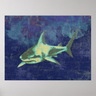 Shark Distress Blue Poster