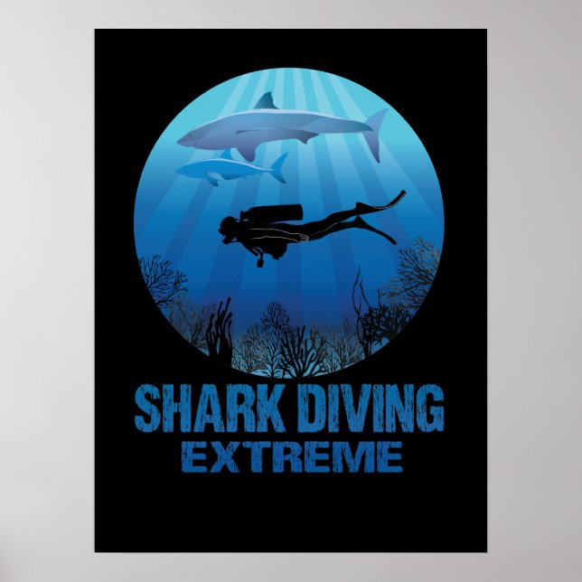 Shark Diving Extreme Scuba Diver Poster (Framsidan)