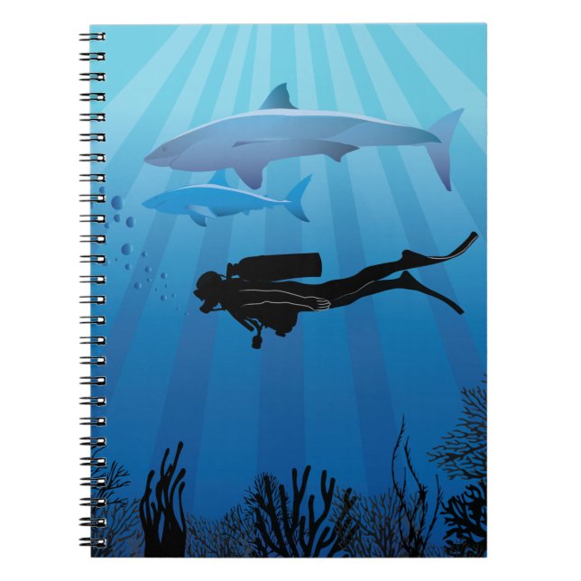 Shark Diving Scuba Diver Anteckningsbok (Framsidan)