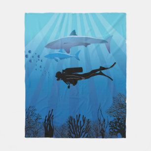 Shark Diving Scuba Diver Fleecefilt