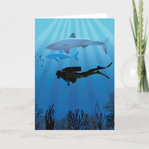 Shark Diving Scuba Diver Helgkort