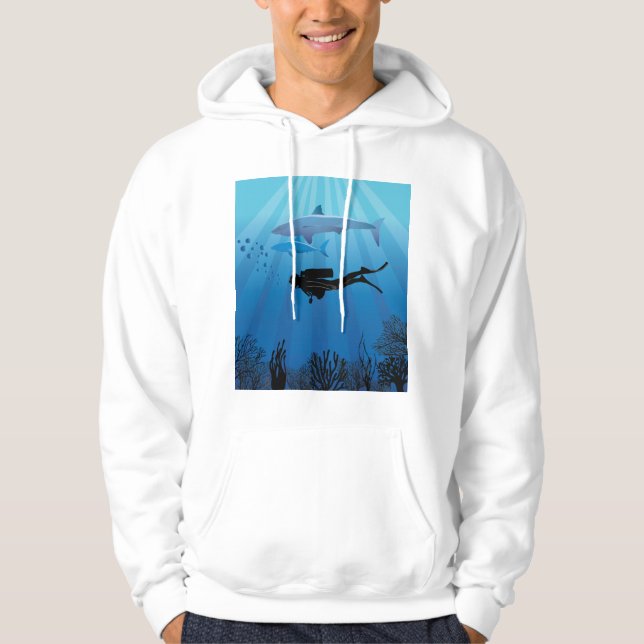 Shark Diving Scuba Diver Hoodie (Framsida)