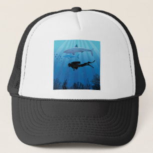 Shark Diving Scuba Diver Keps