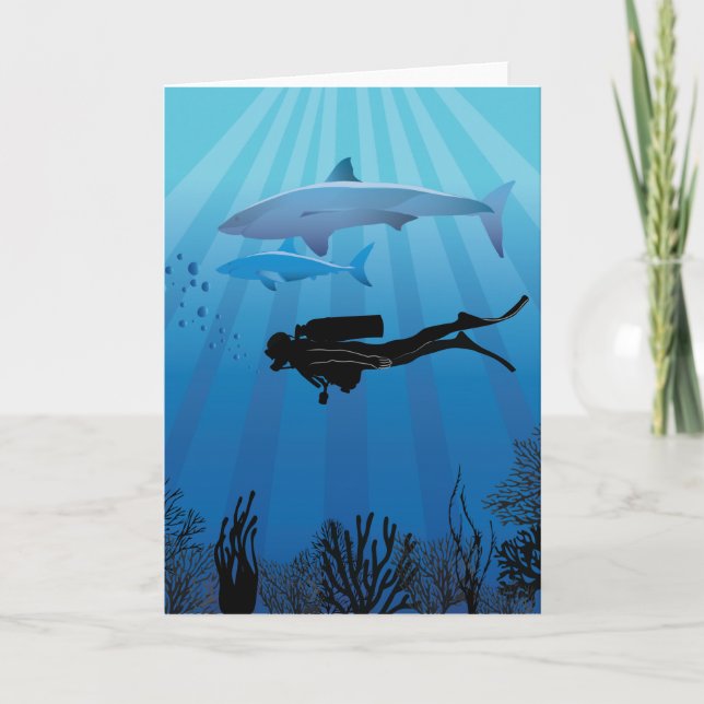 Shark Diving Scuba Diver Kort (Framsida)