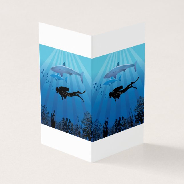 Shark Diving Scuba Diver Kort (Utsida)
