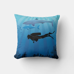 Shark Diving Scuba Diver Kudde
