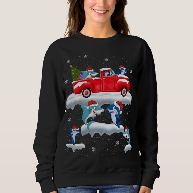 Shark Driving Julgran Red Lastbil Shark Chris T Shirt (Framsida)