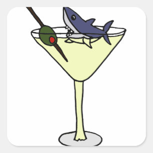 Shark Eating Martini Olive Fyrkantigt Klistermärke