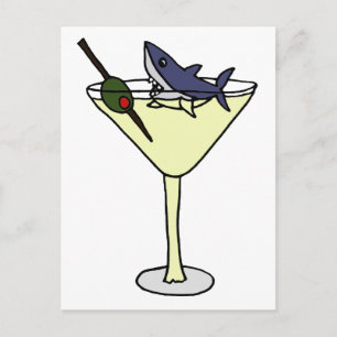 Shark Eating Martini Olive Vykort
