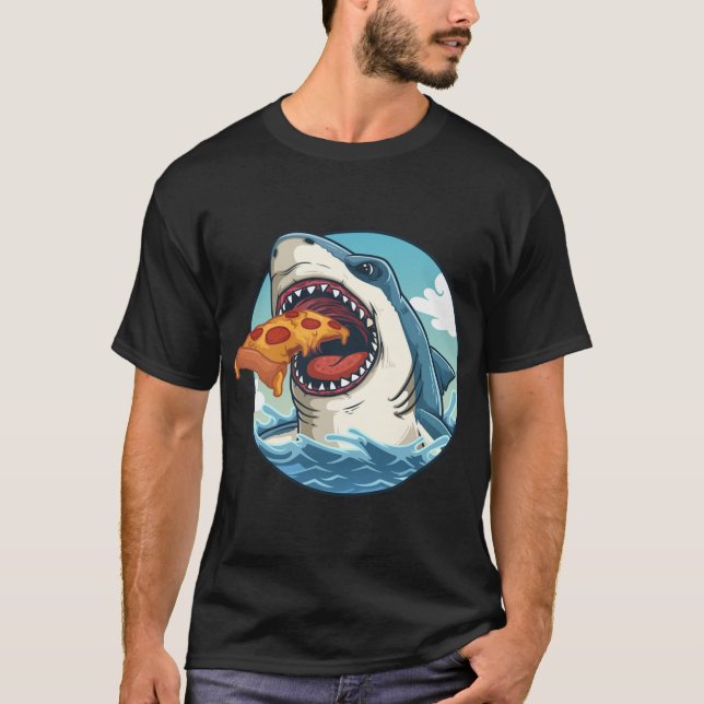 Shark Eating Pizza För barn Födelsedagsfest Gift T Shirt (Framsida)