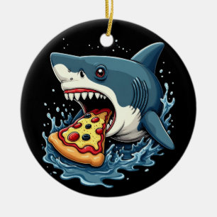 Shark Eating Pizza Funny Pizza Älskare Julgransprydnad Keramik