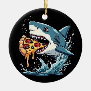 Shark Eating Pizza Funny Pizza Älskare Julgransprydnad Keramik