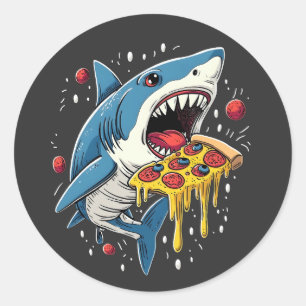 Shark Eating Pizza Funny Pizza Älskare Runt Klistermärke