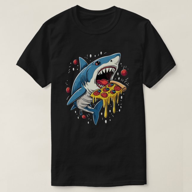 Shark Eating Pizza Funny Pizza Älskare T Shirt (Design framsida)