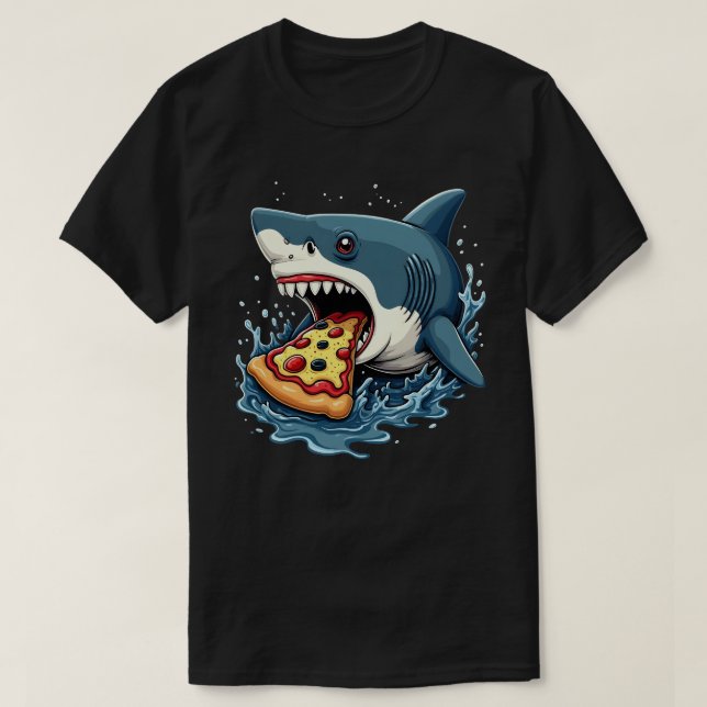 Shark Eating Pizza Funny Pizza Älskare T Shirt (Design framsida)