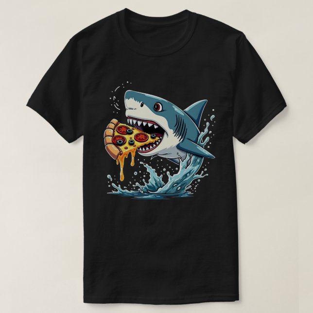 Shark Eating Pizza Funny Pizza Älskare T Shirt (Design framsida)
