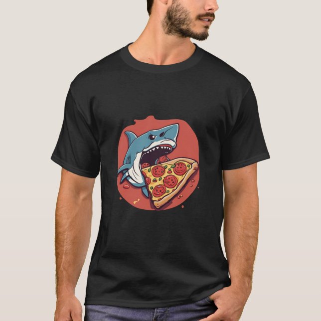 Shark Eating Pizza T Shirt (Framsida)