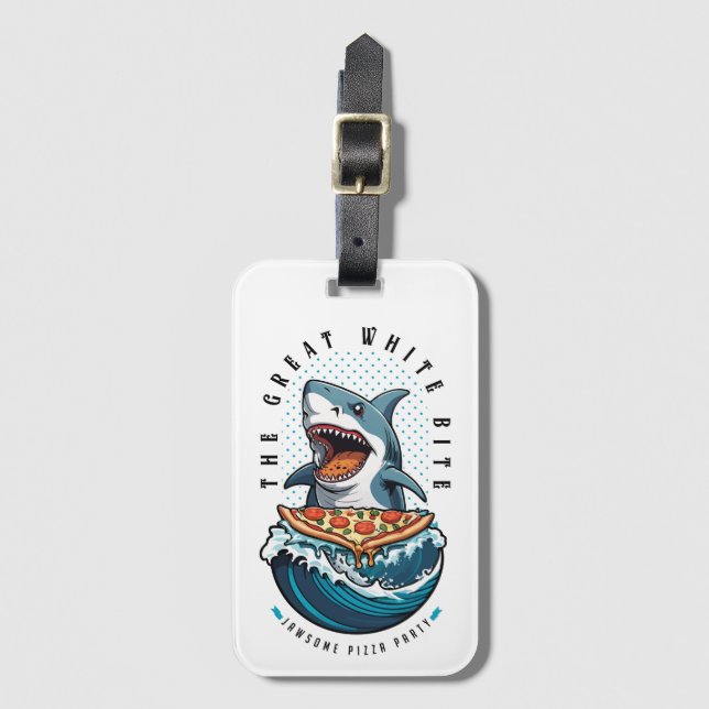 Shark Eating Pizza | Underbar White Bita Jawsome Bagagebricka (Framsida vertikal)