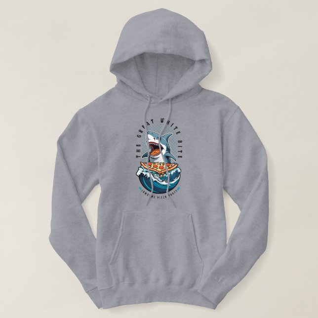 Shark Eating Pizza | Underbar White Bita Jawsome Hoodie (Design framsida)