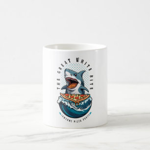 Shark Eating Pizza Underbar White Bita Jawsome Kaffemugg
