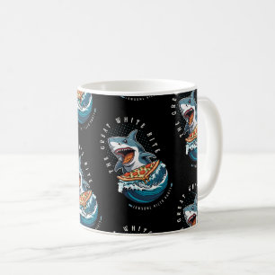 Shark Eating Pizza Underbar White Bita Jawsome Kaffemugg