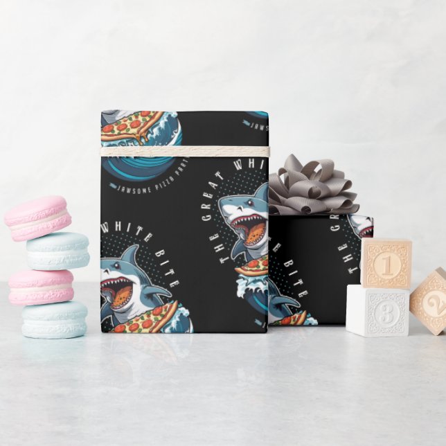 Shark Eating Pizza | Underbar White Bita Jawsome Presentpapper (Baby Shower)