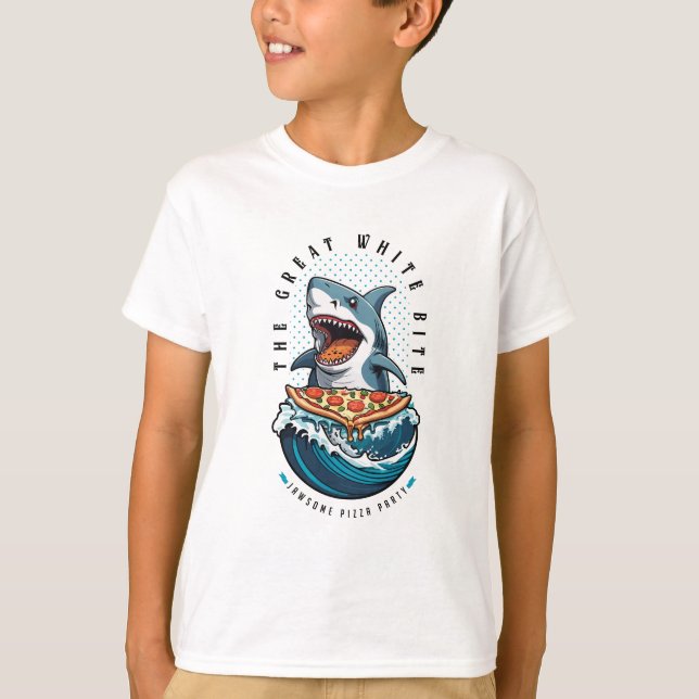 Shark Eating Pizza | Underbar White Bita Jawsome T Shirt (Framsida)