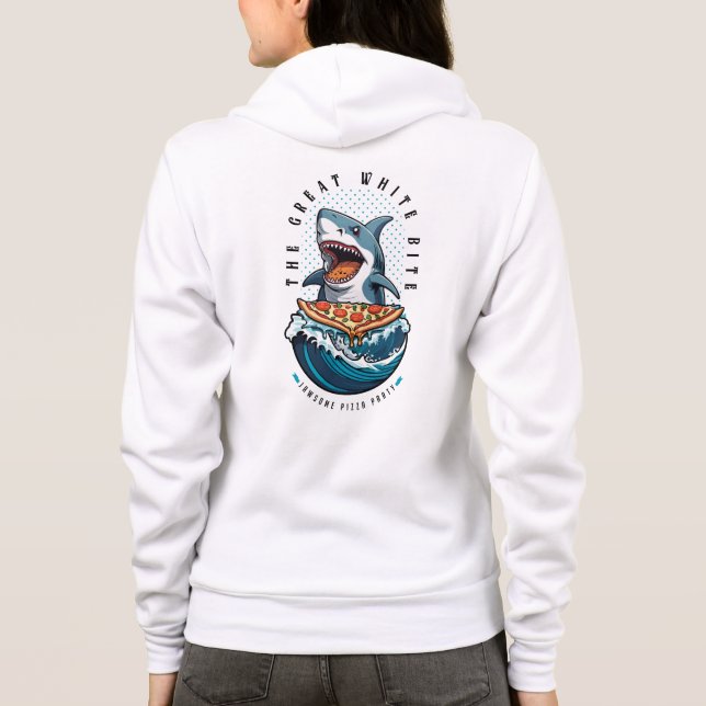 Shark Eating Pizza | Underbar White Bita Jawsome T Shirt (Baksida)