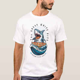 Shark Eating Pizza | Underbar White Bita Jawsome T Shirt