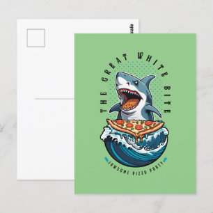 Shark Eating Pizza   Underbar White Bita Jawsome Vykort