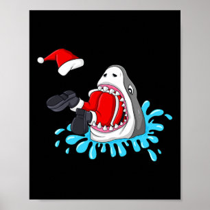 Shark Eats Jultomten jul Boys Girls Kids X Poster