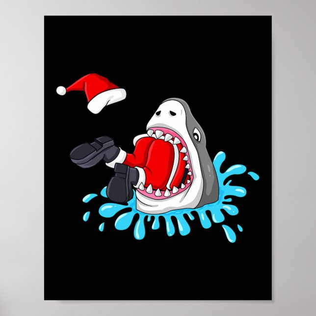 Shark Eats Jultomten jul Boys Girls Kids X Poster (Framsidan)